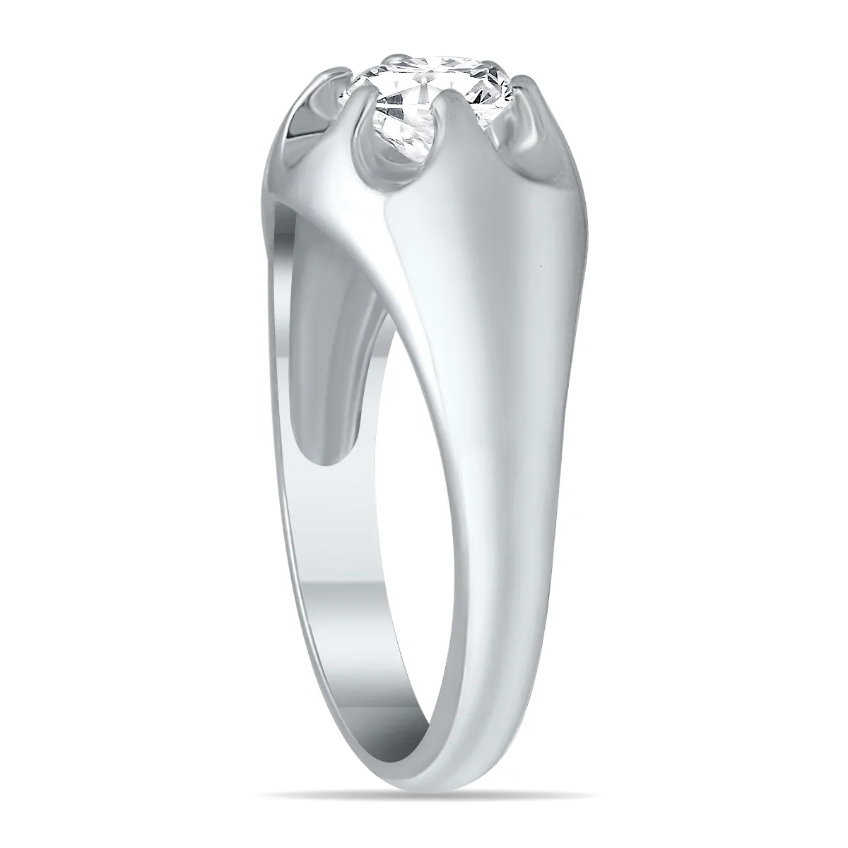 1 Carat Men's Diamond Solitaire Flower Ring In 10K White Gold