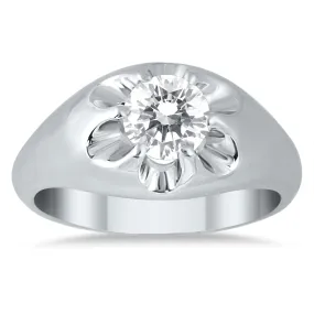 1 Carat Men's Diamond Solitaire Flower Ring In 10K White Gold