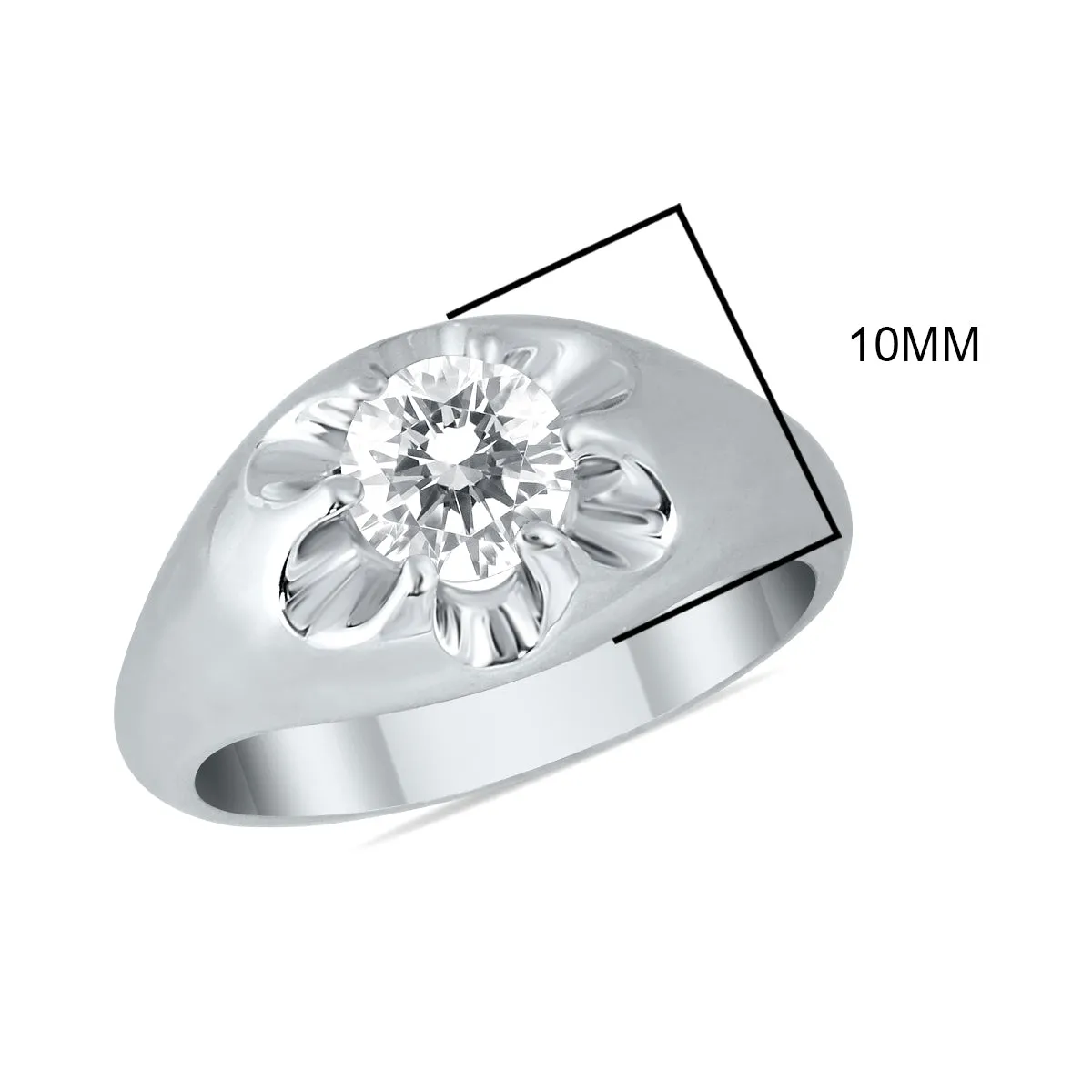 1 Carat Men's Diamond Solitaire Flower Ring In 10K White Gold