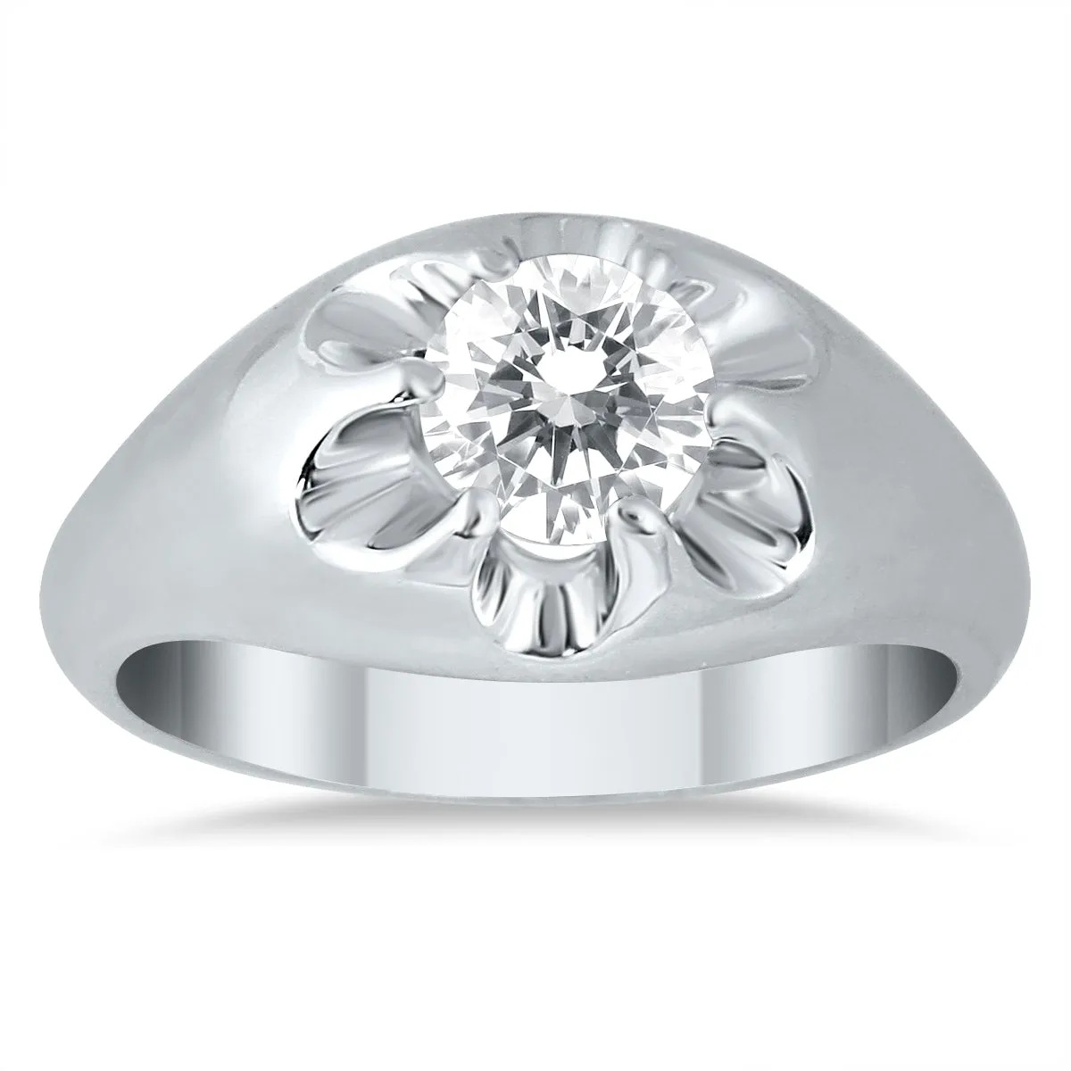 1 Carat Men's Diamond Solitaire Flower Ring In 10K White Gold