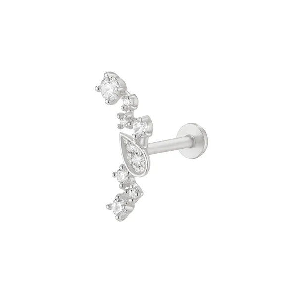 14k Gold  Cz Internally Internal Threaded Flat Back Earring Stud Labret Piercing