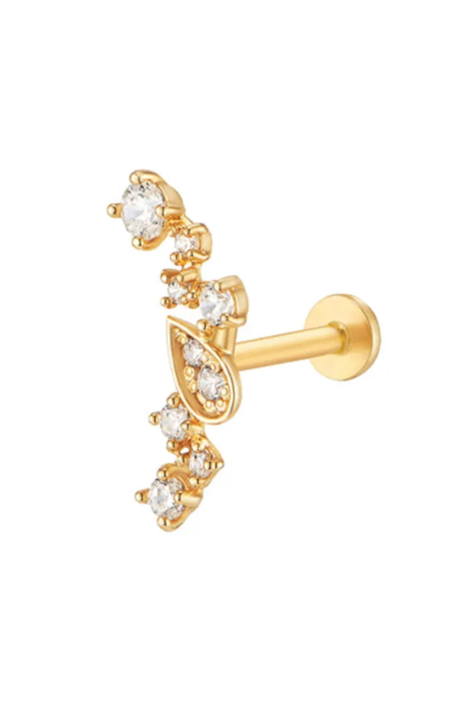 14k Gold  Cz Internally Internal Threaded Flat Back Earring Stud Labret Piercing