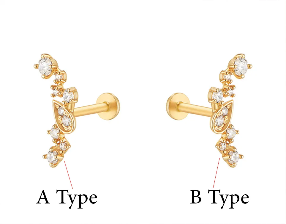 14k Gold  Cz Internally Internal Threaded Flat Back Earring Stud Labret Piercing