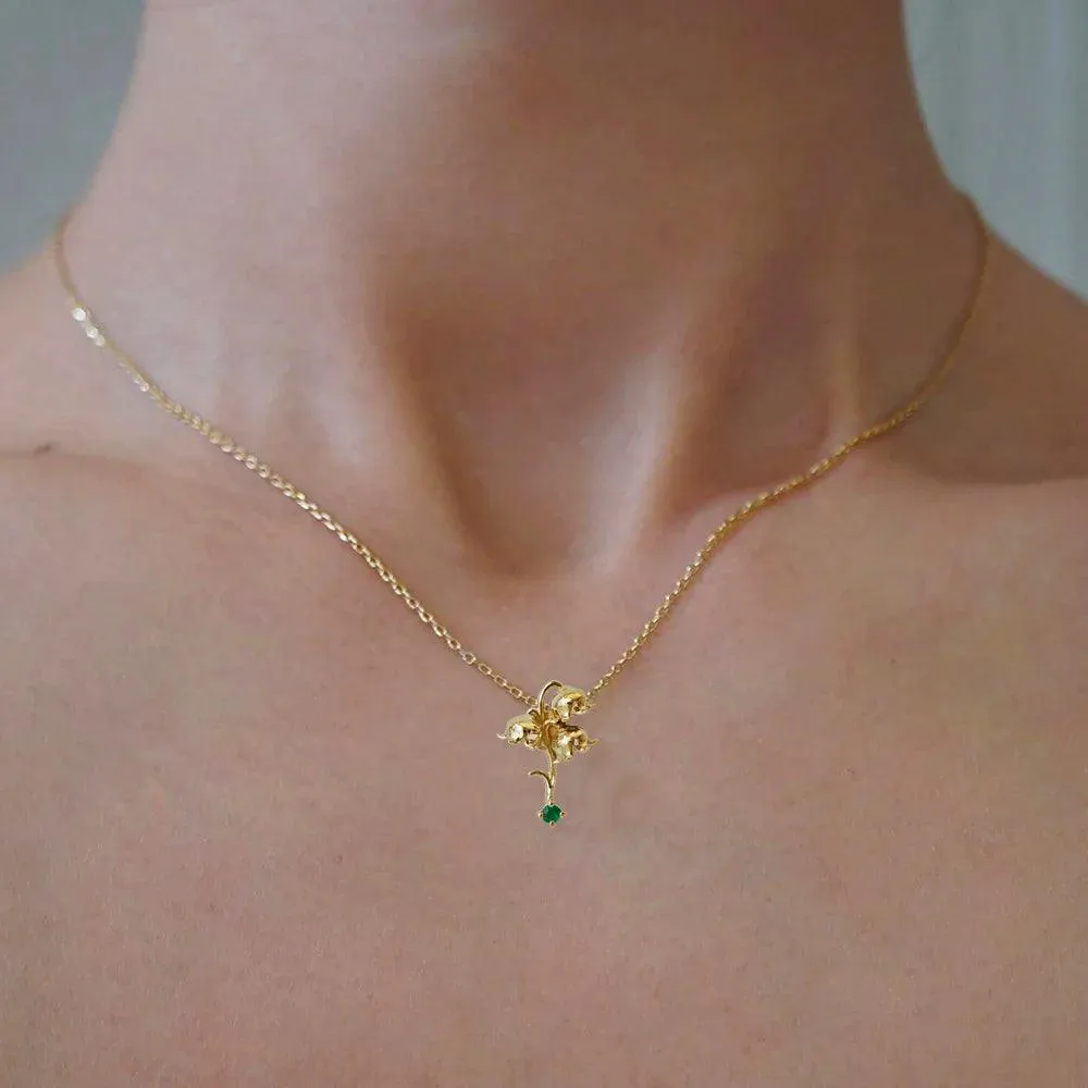 14K May Lily Birth Flower Necklace