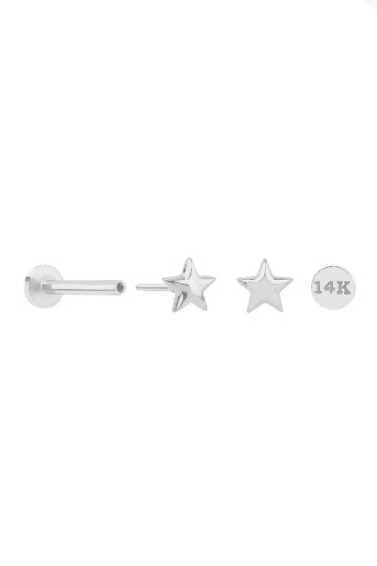 14k Solid Gold Cartilage Star Pendant Internally Internal Threaded Labret