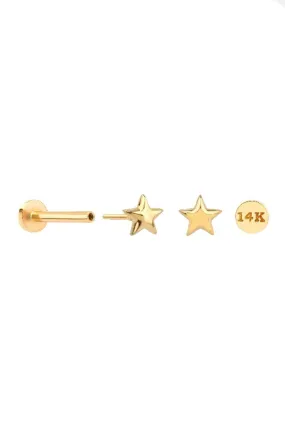 14k Solid Gold Cartilage Star Pendant Internally Internal Threaded Labret