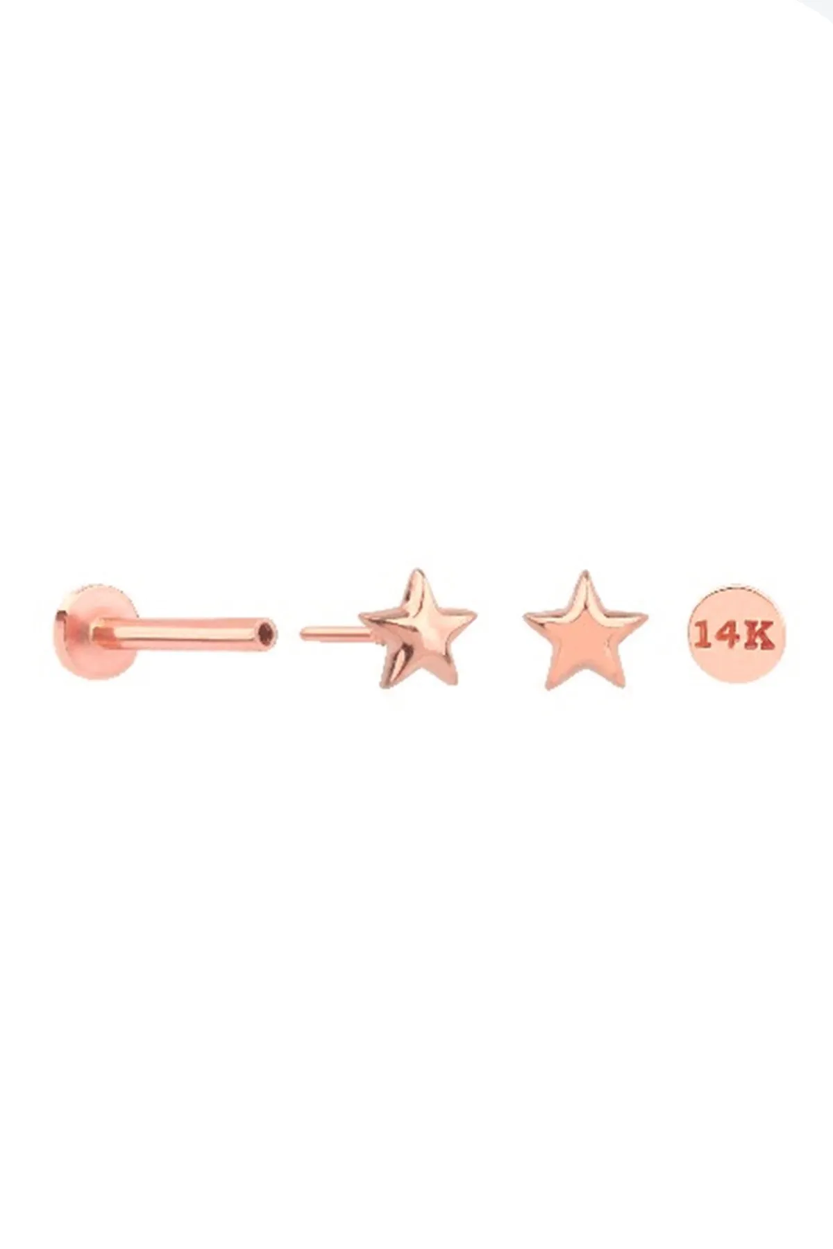 14k Solid Gold Cartilage Star Pendant Internally Internal Threaded Labret