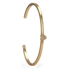 14k Yellow solid diamond heart bangle