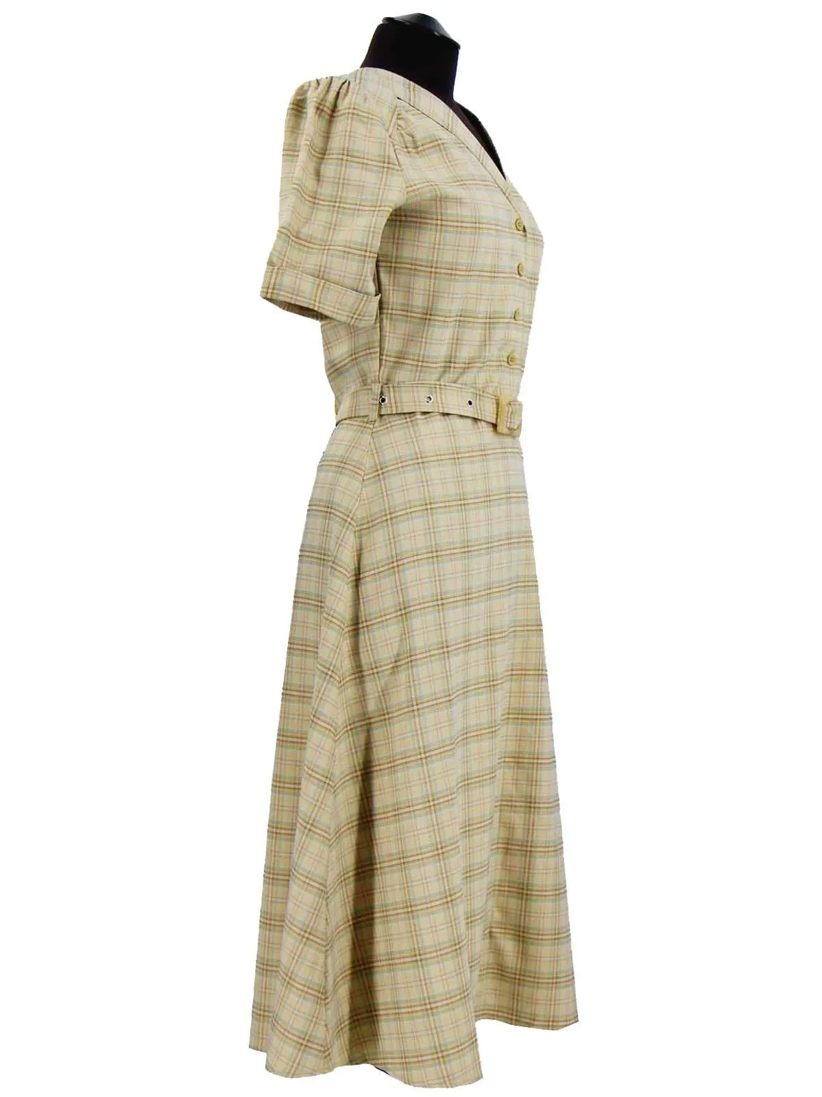 1940s Vintage Lumber Jill Check Day Dress in Flax