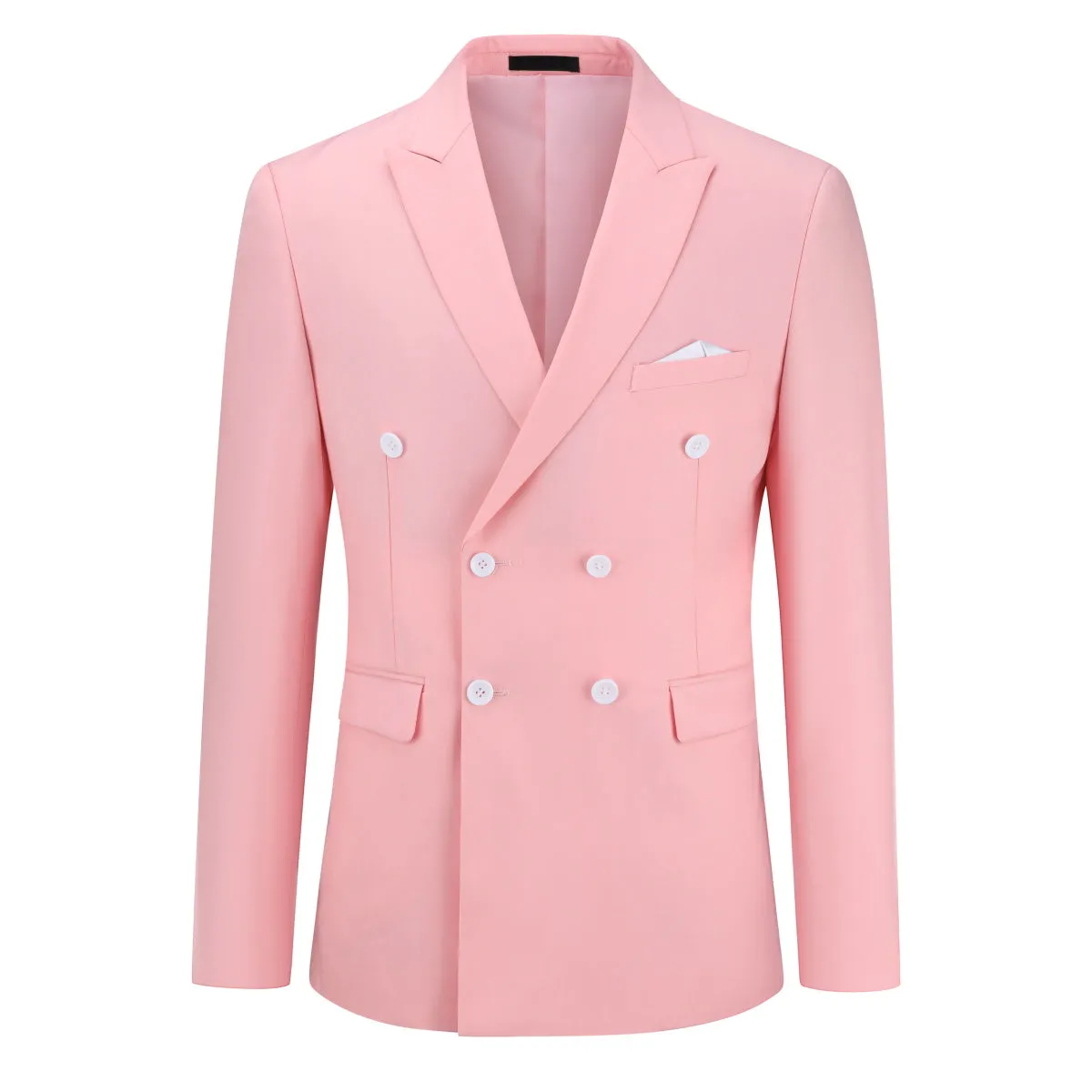 2-Piece Double Breasted Solid Color Pink Suit