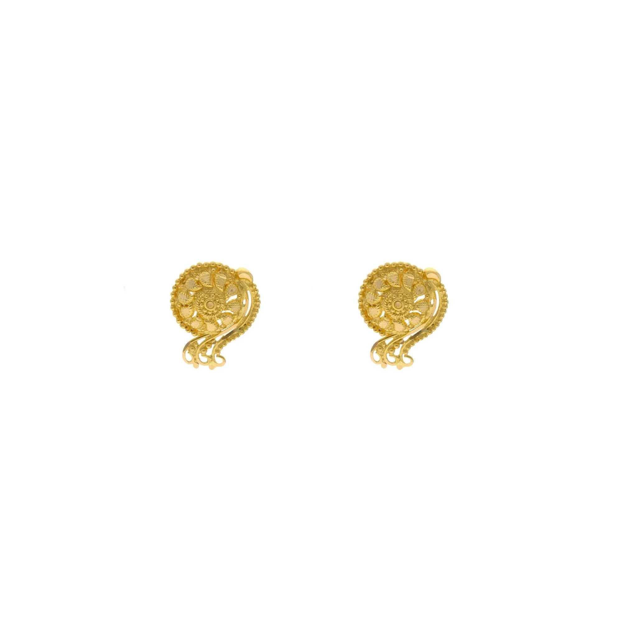 22K Yellow Gold Mango Shaped Stud Earrings, 3.7 grams