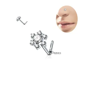 316L Surgical Steel CZ Flower L Bend Nose Stud Rings