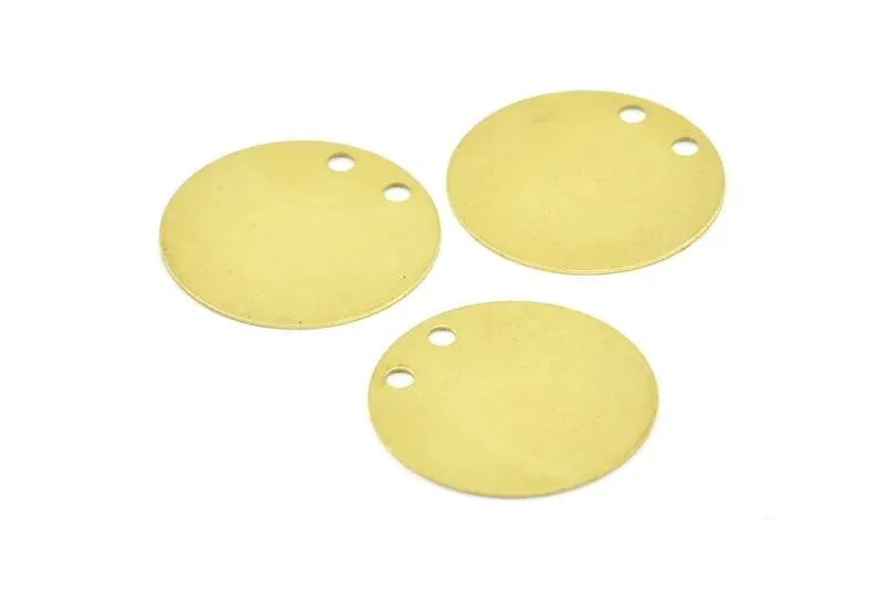 50 Raw Brass Circles With 2 Holes Stamping Pads, Cabochon Pads, Charms, Pendant, Findings (25 Mm) A0348