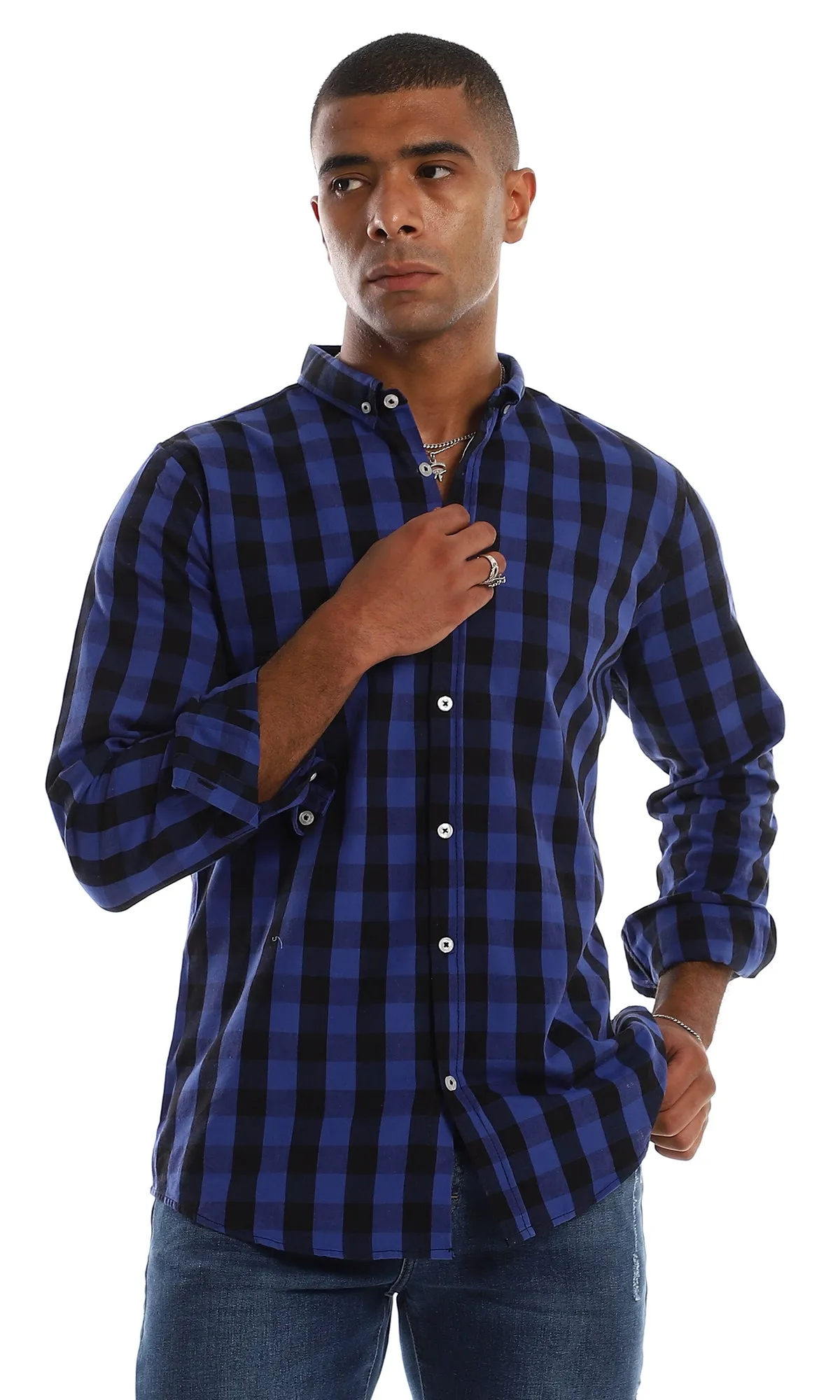 97839 Bi-Tone Cotton Full Sleeves Shirt - Black & Blue