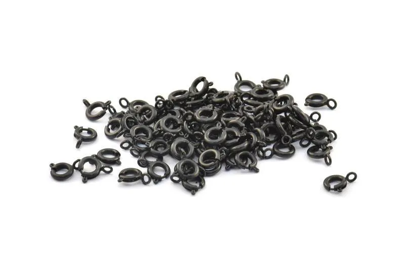 9mm Black Clasps, 20 Oxidized Brass Black Round Ring Clasps (6mm) BS 1706 A0426 S367