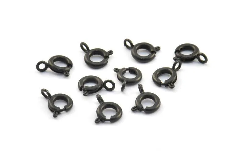 9mm Black Clasps, 20 Oxidized Brass Black Round Ring Clasps (6mm) BS 1706 A0426 S367