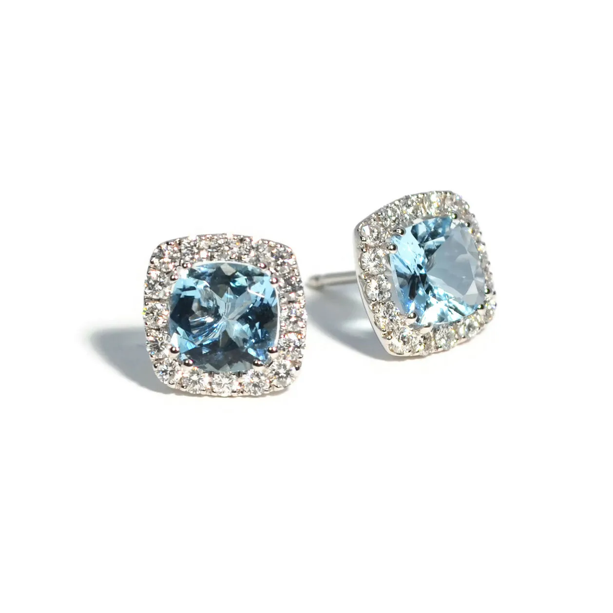 A & Furst - Dynamite - Stud Earrings with Aquamarine and Diamonds, 18k White Gold