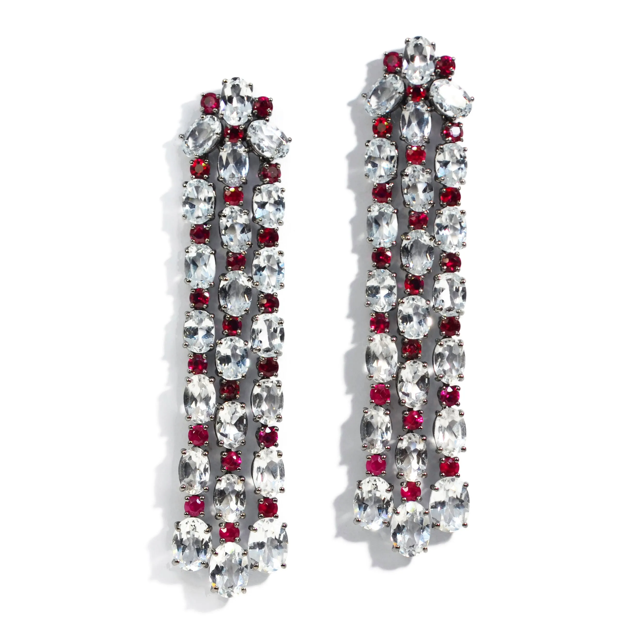 A & Furst - Nightlife - Chandelier Earrings with White Topaz and Rubies, 18k Blackened Gold