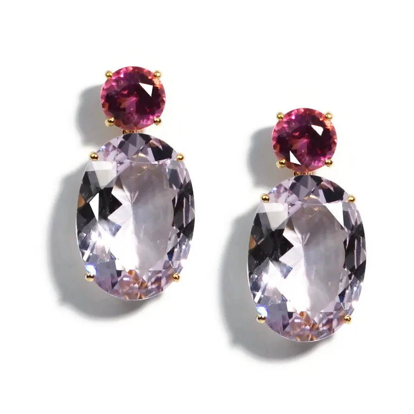 A & Furst - Party - Drop Earrings with Pink Tourmaline and Rose de France, 18k Yellow Gold