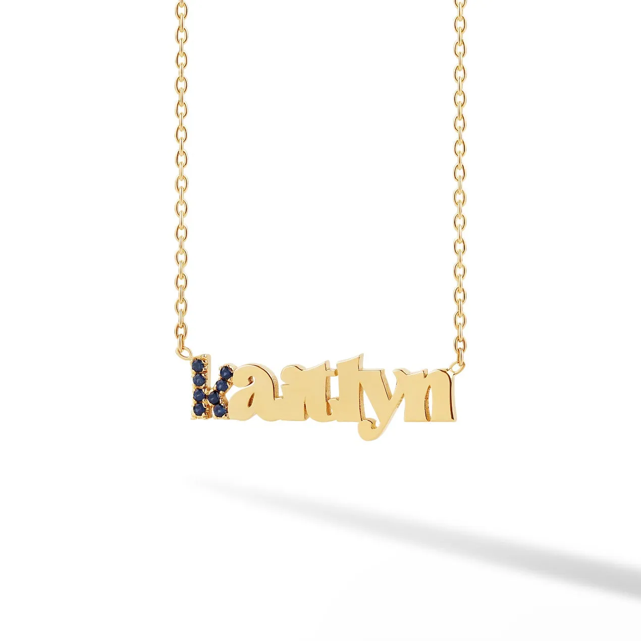 Accent Gemstone Initial Solid Name Necklace