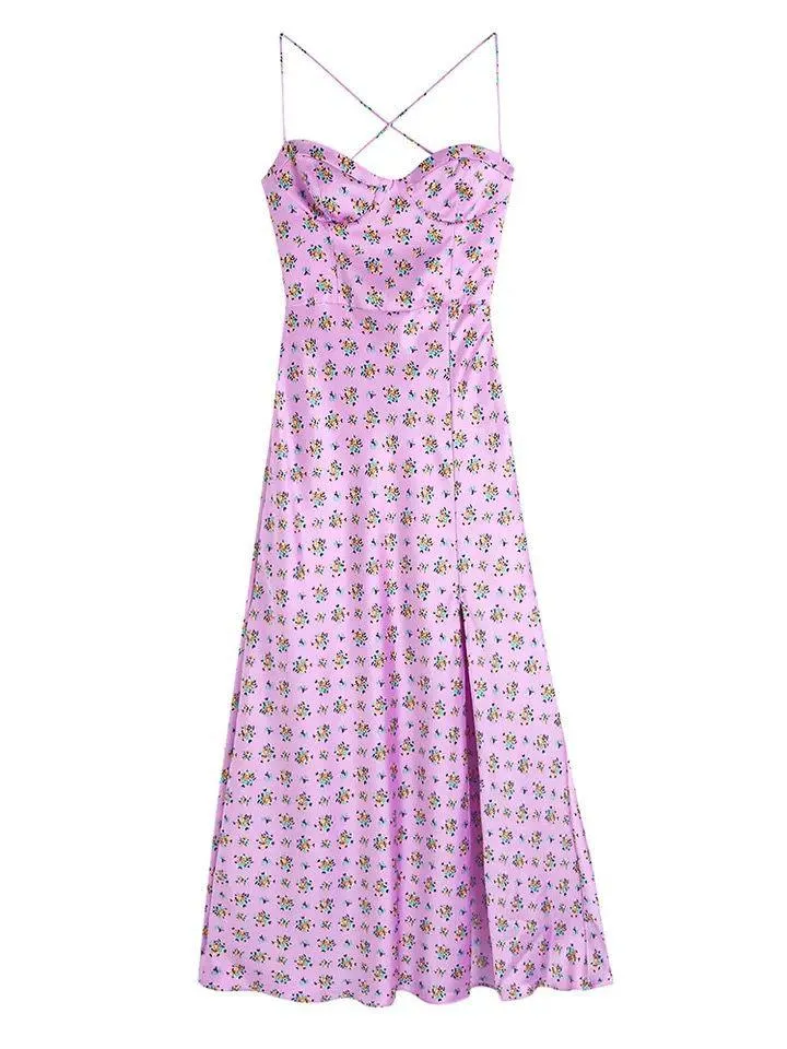 Agatha floral midi dress with slitinPink