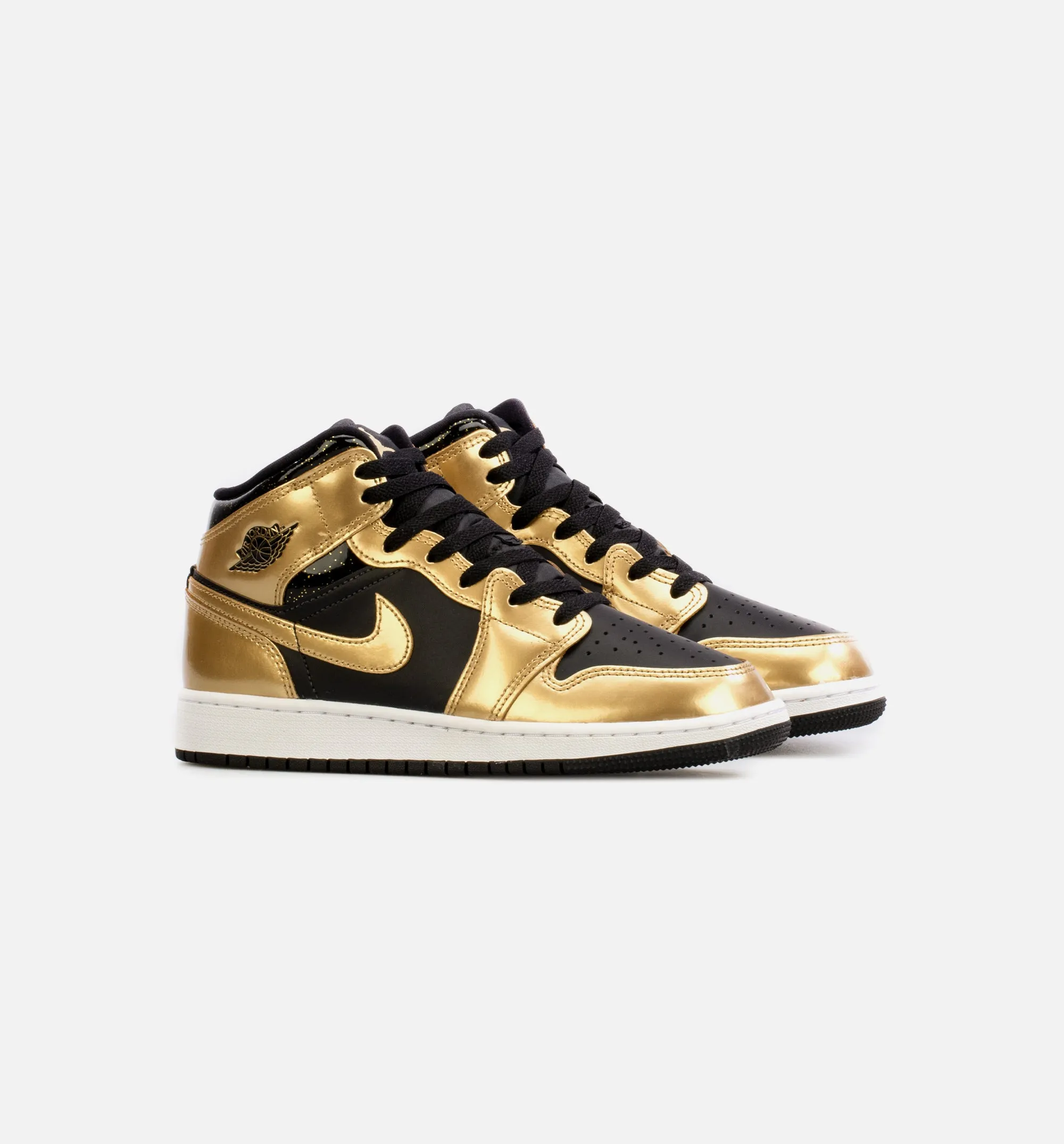 Air Jordan 1 Mid Metallic Gold Grade School Lifestyle Shoe - Gold/Black