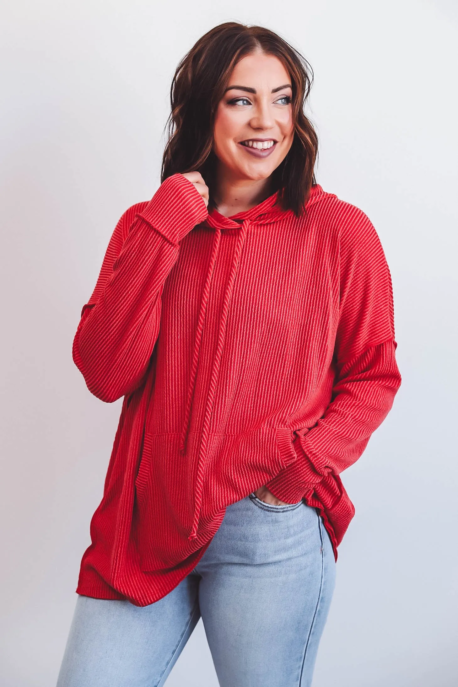 Annie Corded Hoodie-Red