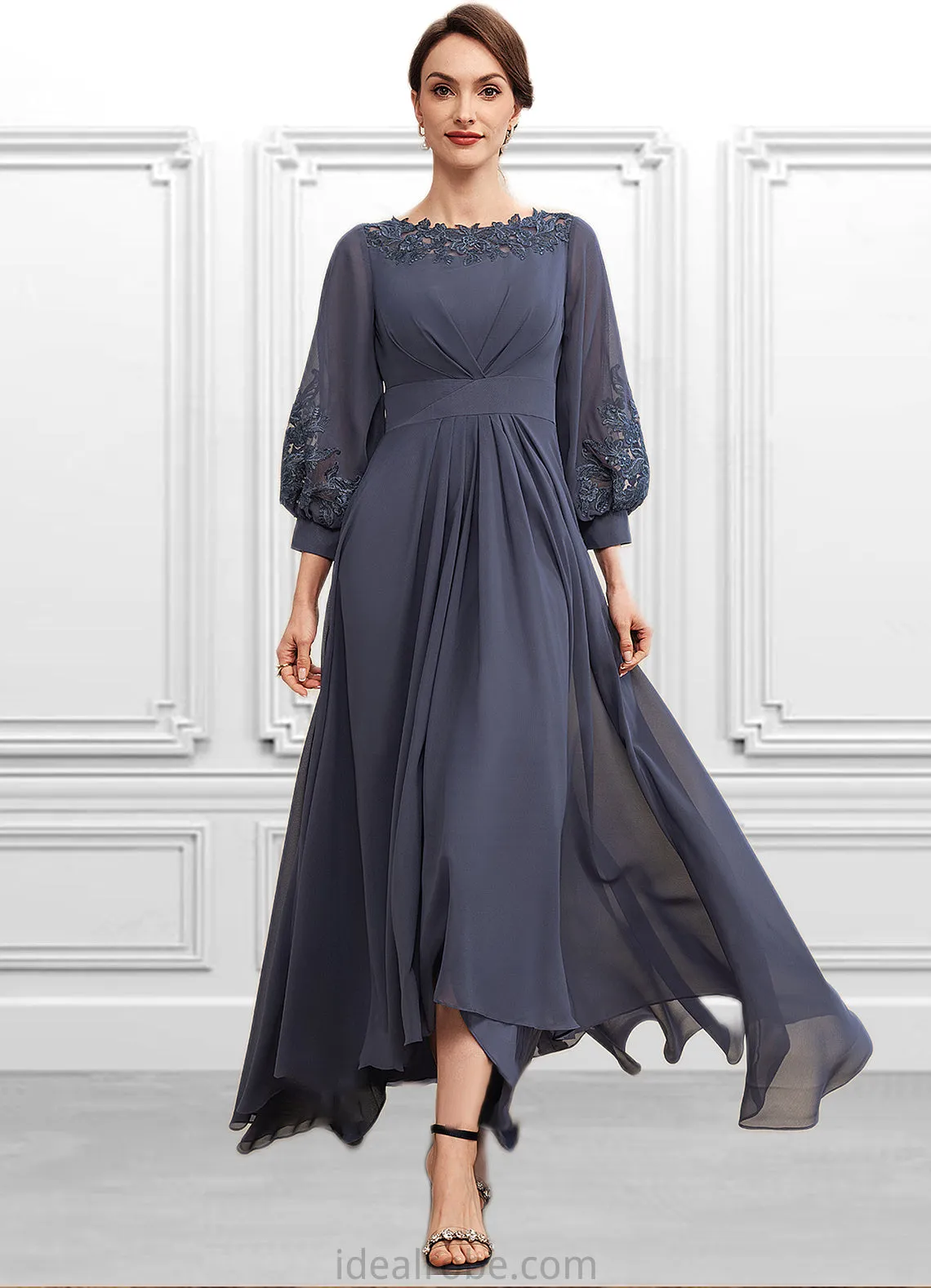 Aurora A-Line Scoop Neck Asymmetrical Chiffon Mother of the Bride Dress With Ruffle Appliques Lace STK126P0014592