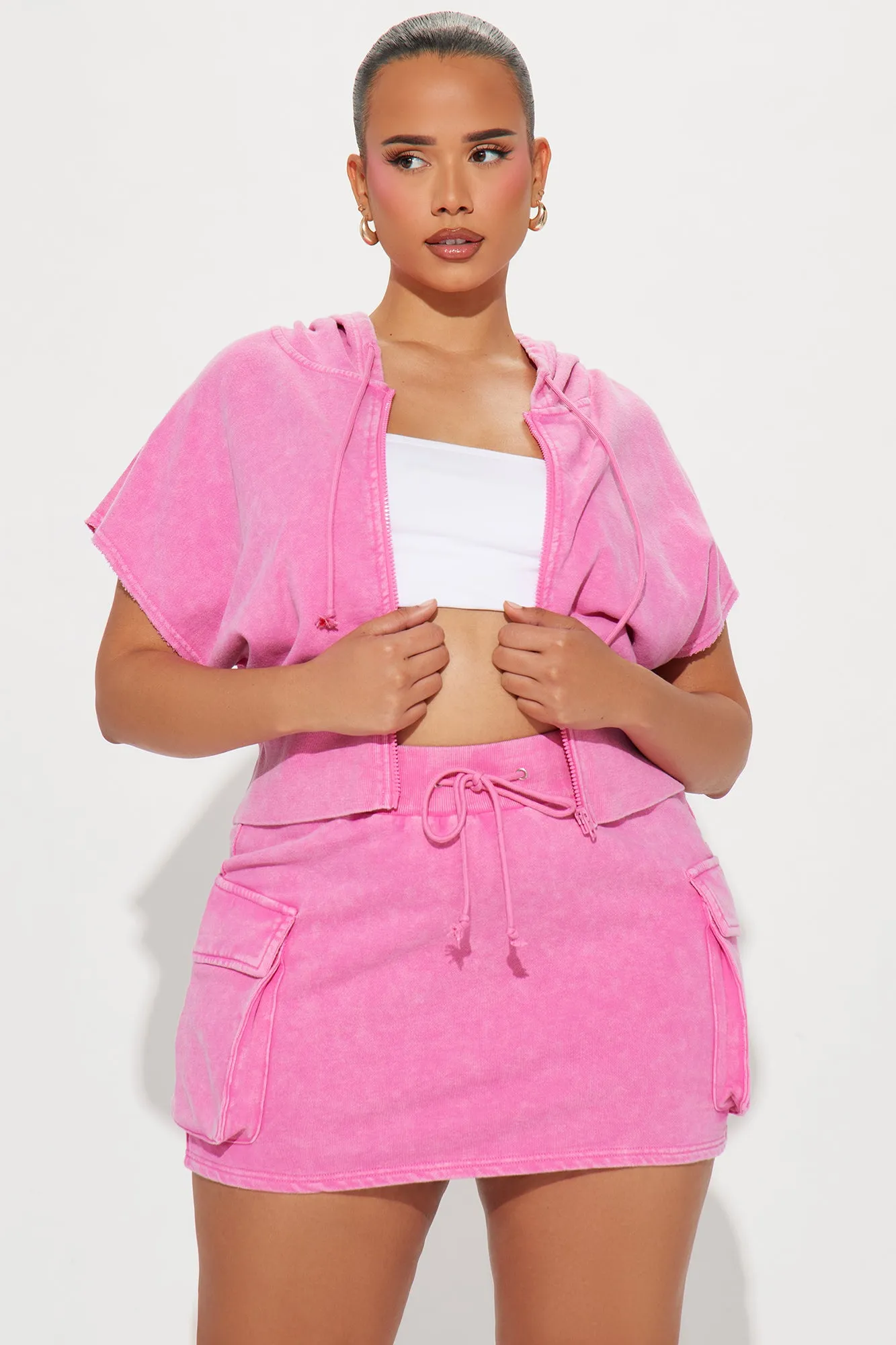 Ayla Mineral Wash Skirt Set - Pink