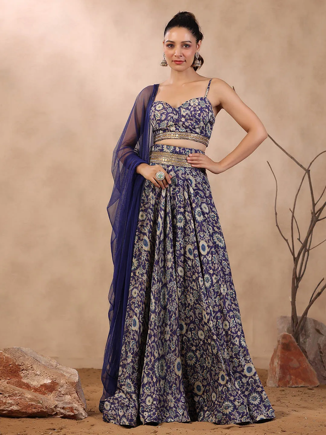 Azure Blue Crepe Lehenga Choli Set