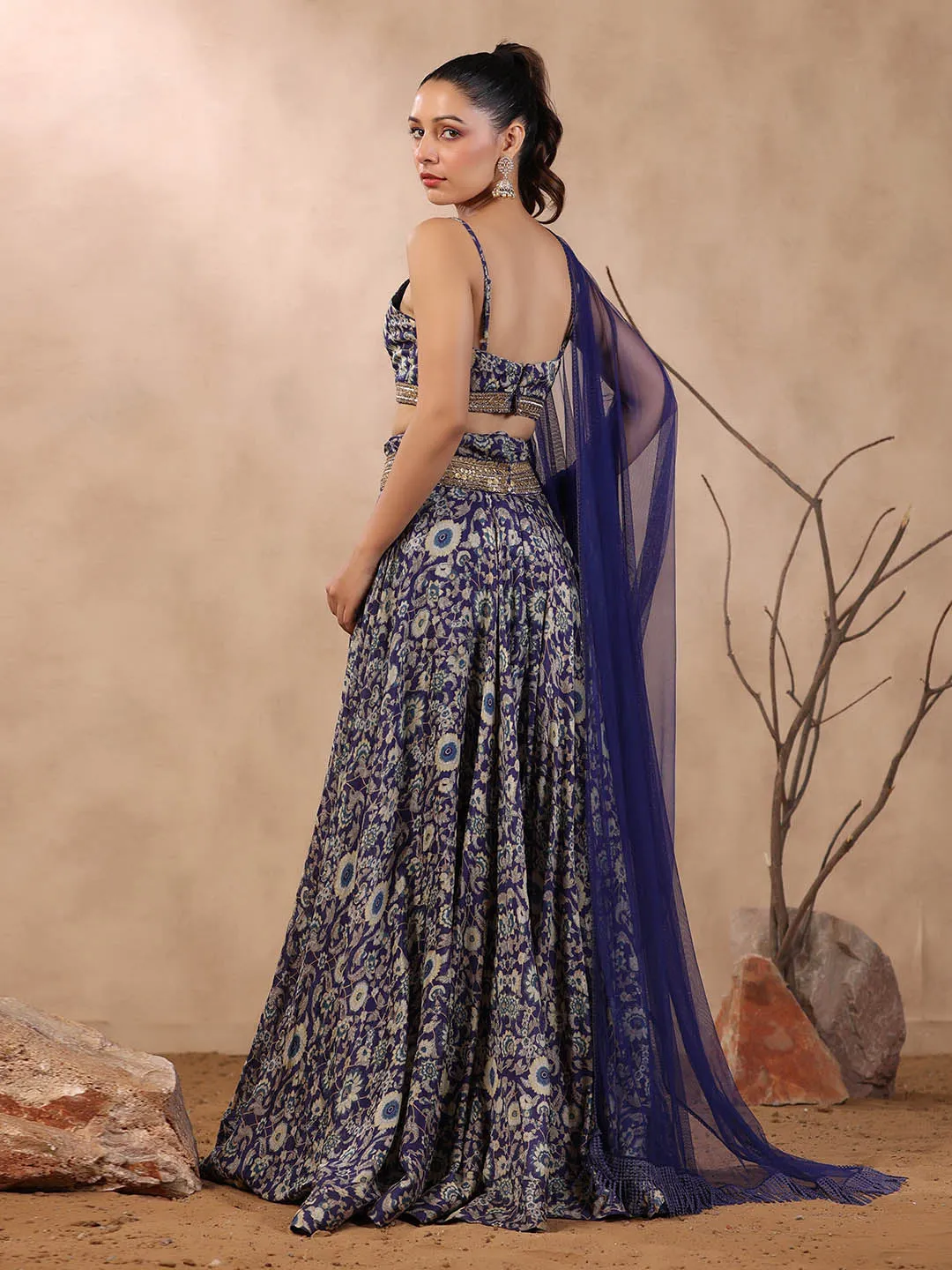 Azure Blue Crepe Lehenga Choli Set