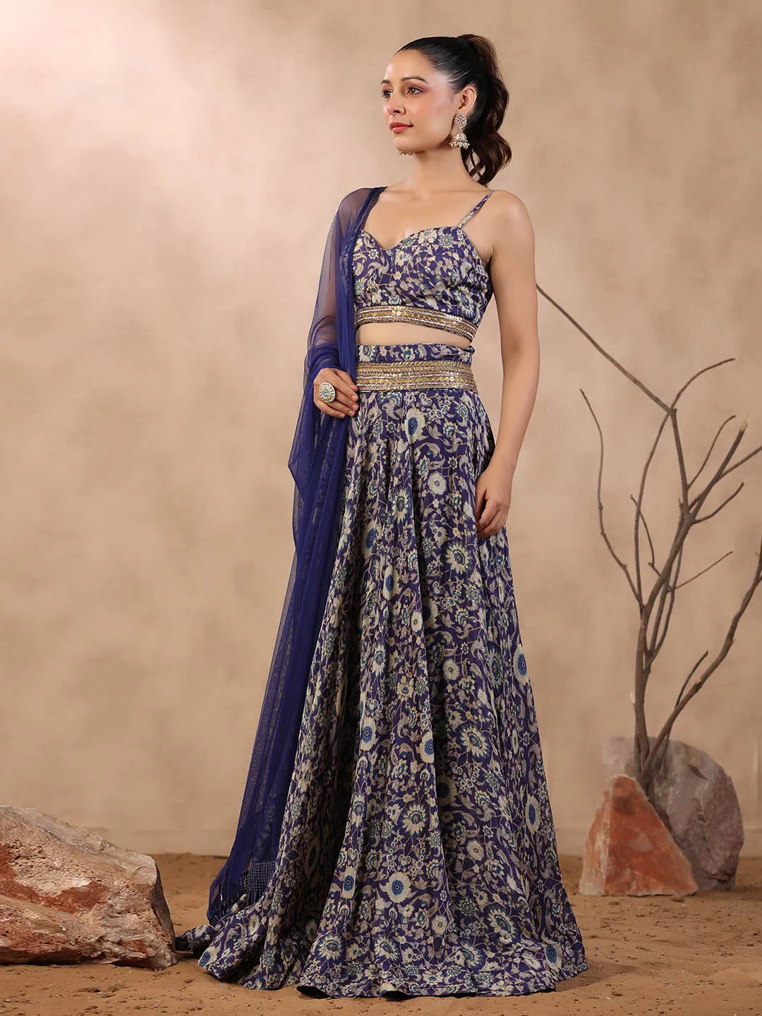 Azure Blue Crepe Lehenga Choli Set