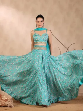 Azure Blue Crepe Lehenga Choli Set