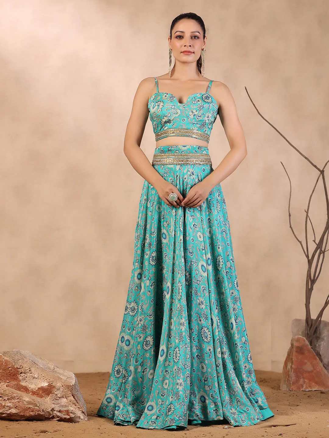 Azure Blue Crepe Lehenga Choli Set