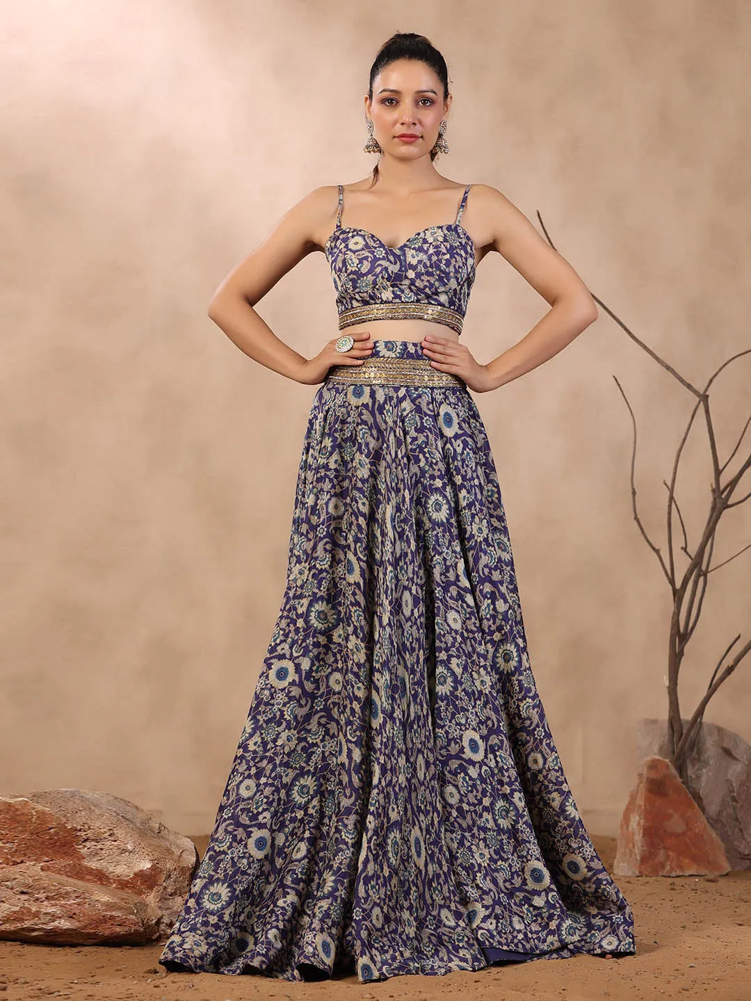 Azure Blue Crepe Lehenga Choli Set