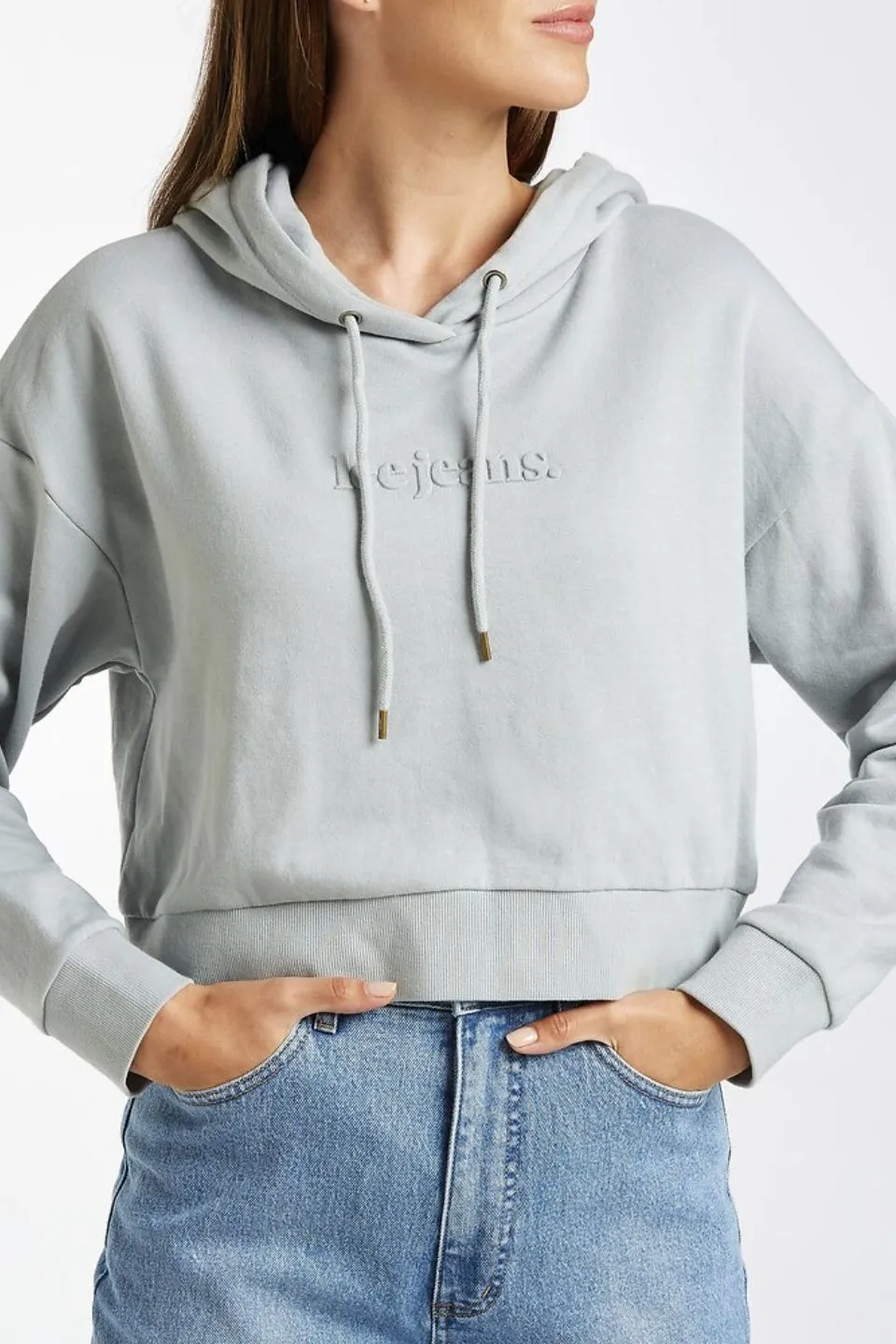 Baggy Crop Shark Blue Cotton Hoodie