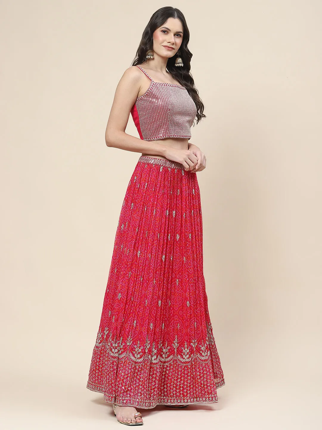 Bandhani Print Georgette Choli With Jacket, Choli & Dupatta