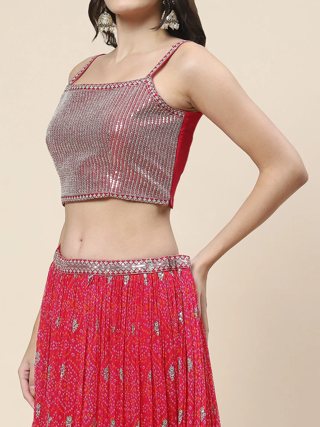 Bandhani Print Georgette Choli With Jacket, Choli & Dupatta