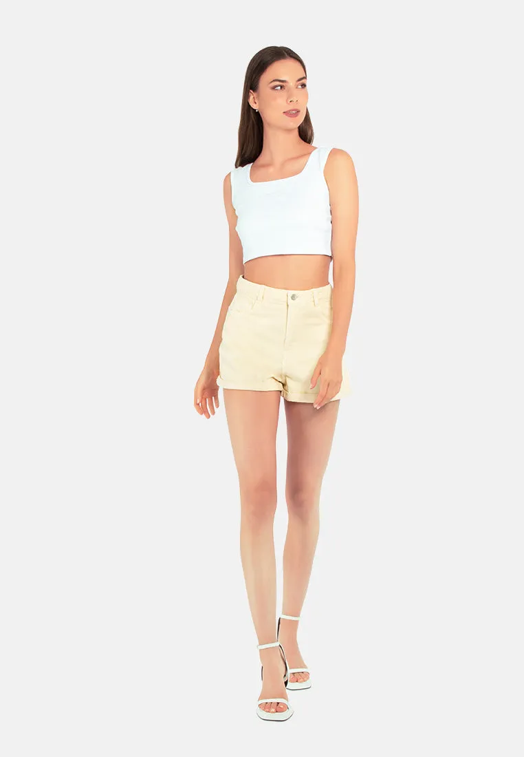 Beige Basic Upturn Hem Shorts