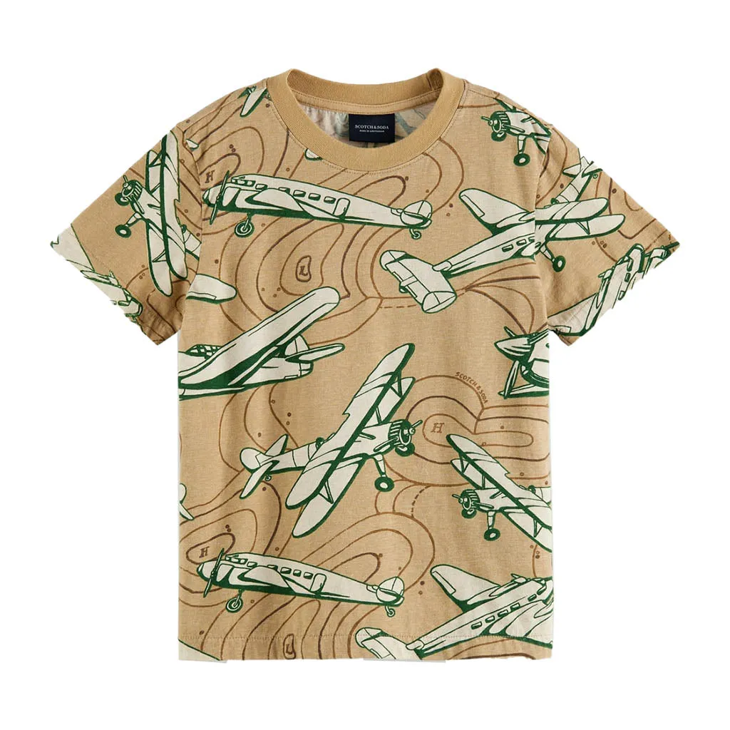 Beige Plane Graphic T-Shirt