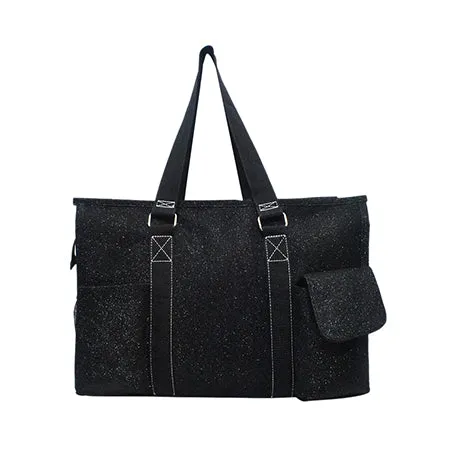 Black Glitter NGIL Zippered Lined Caddy Organizer Tote Bag