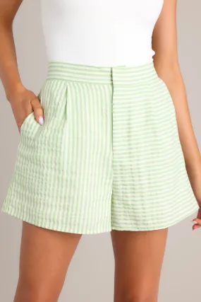 Boardwalk Bliss Light Green Stripe Shorts