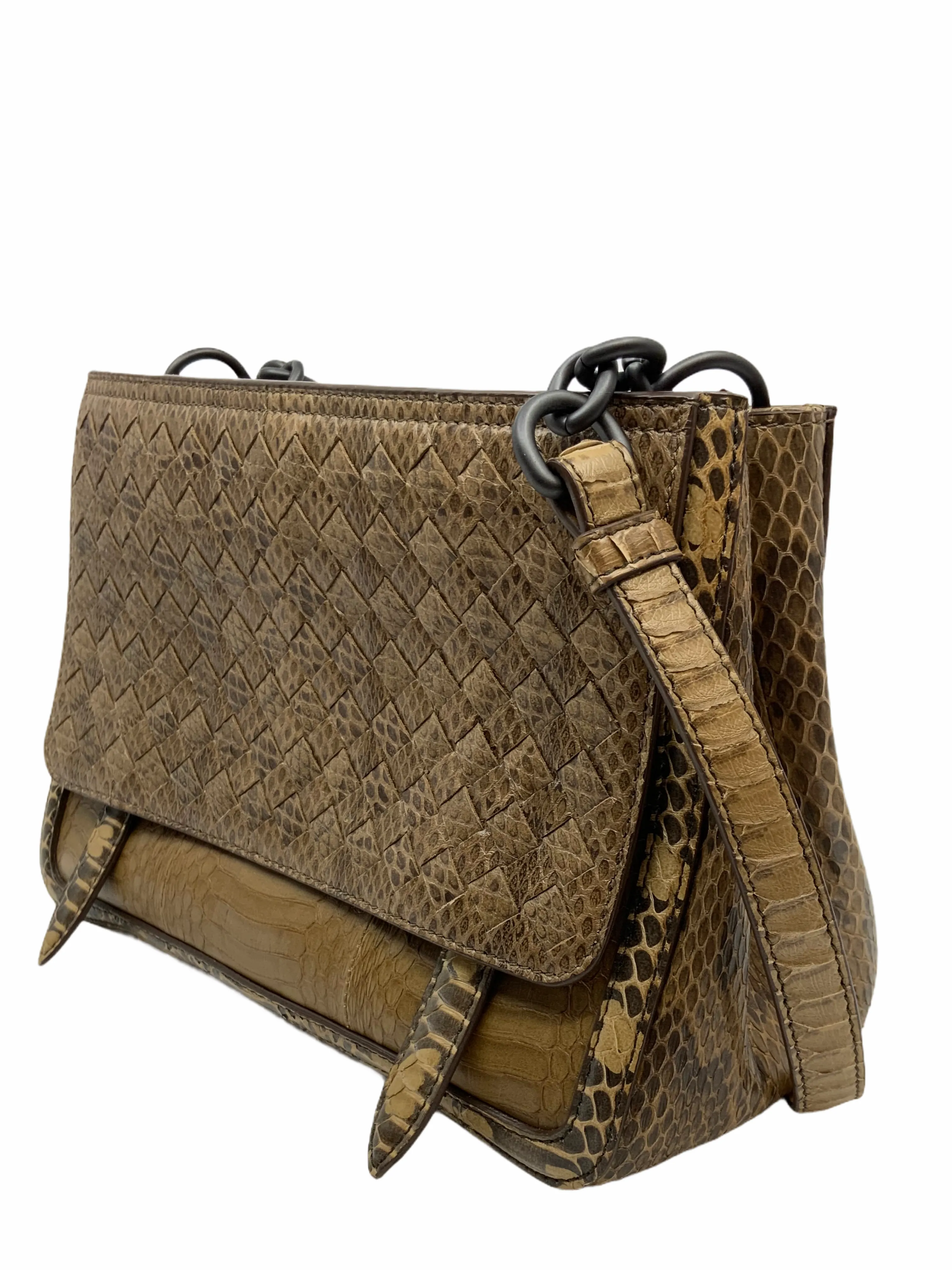 Bottega Veneta Woven Snakeskin Double Top Zip Bag NWT