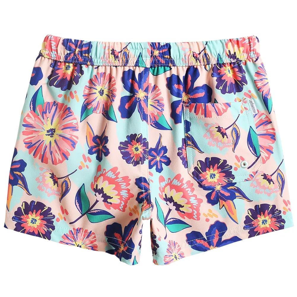 Boys Pink Flower Stretch Swim Trunks