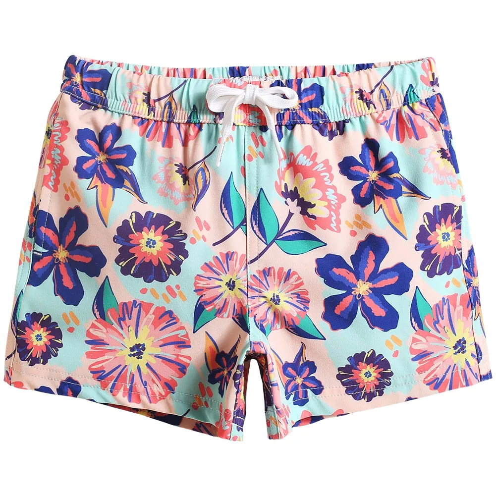 Boys Pink Flower Stretch Swim Trunks