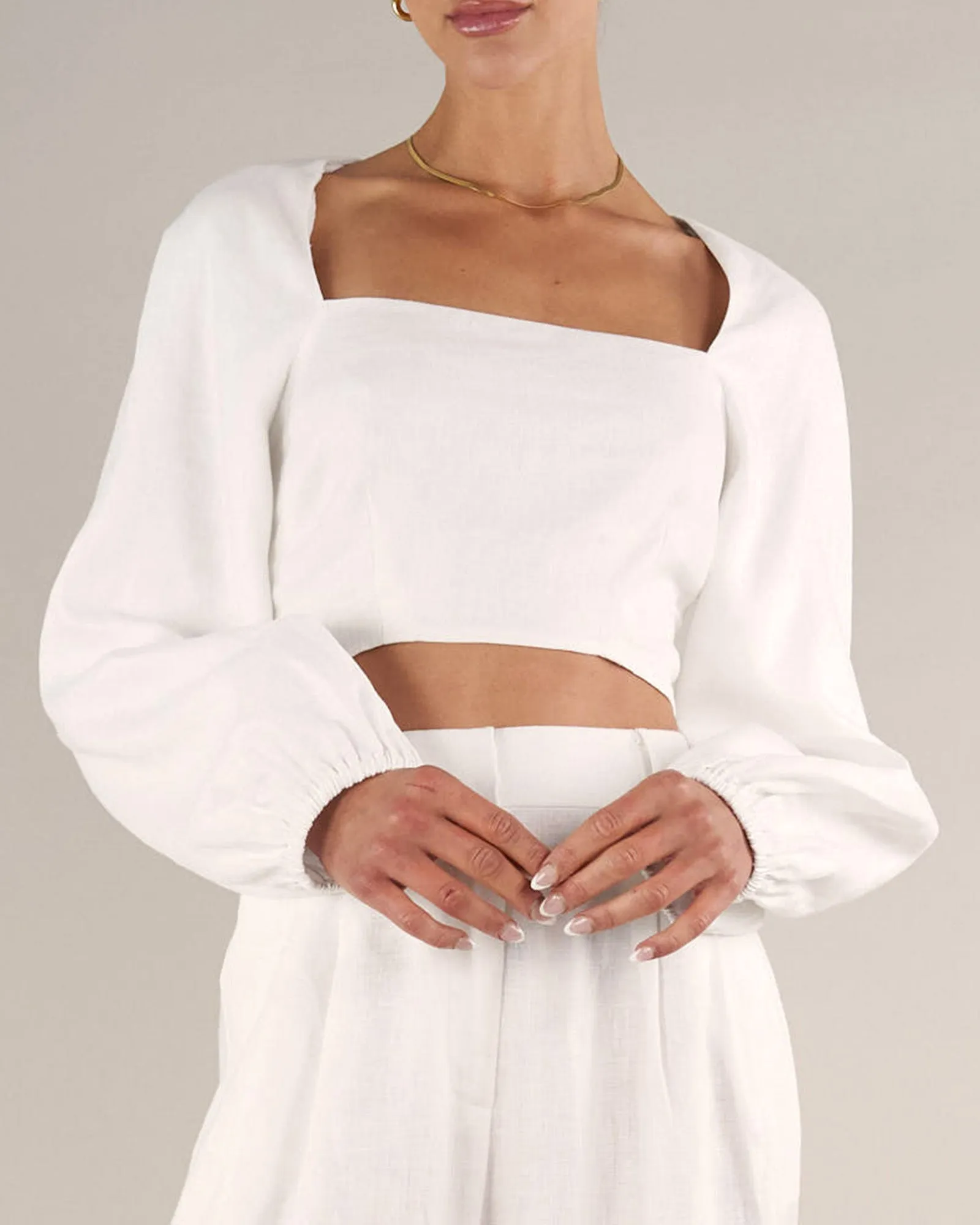 Bridgette Linen Crop Top - White