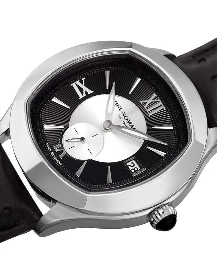 Bruno Magli Amadeo Mens Leather Dial Watch - Stainless Steel - Black Leather