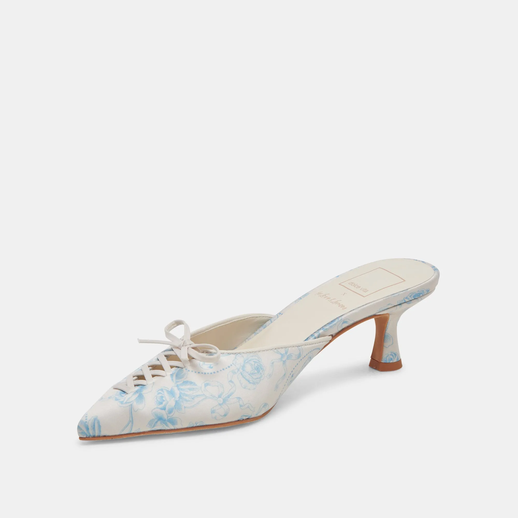 CAMILE WIDE HEELS BLUE FLORAL FABRIC