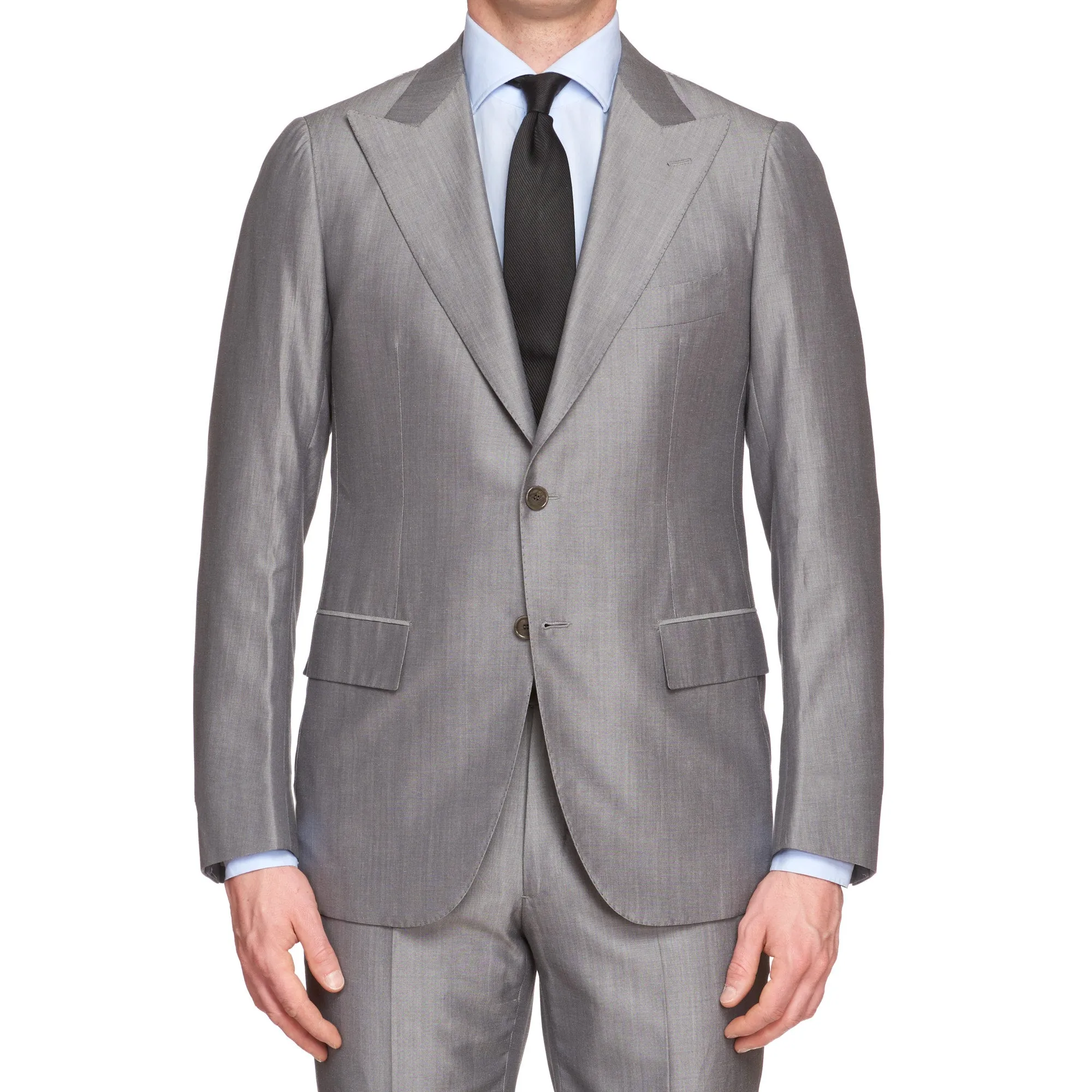 CESARE ATTOLINI Handmade Gray Cotton-Wool Super 120's Peak Lapel Suit NEW