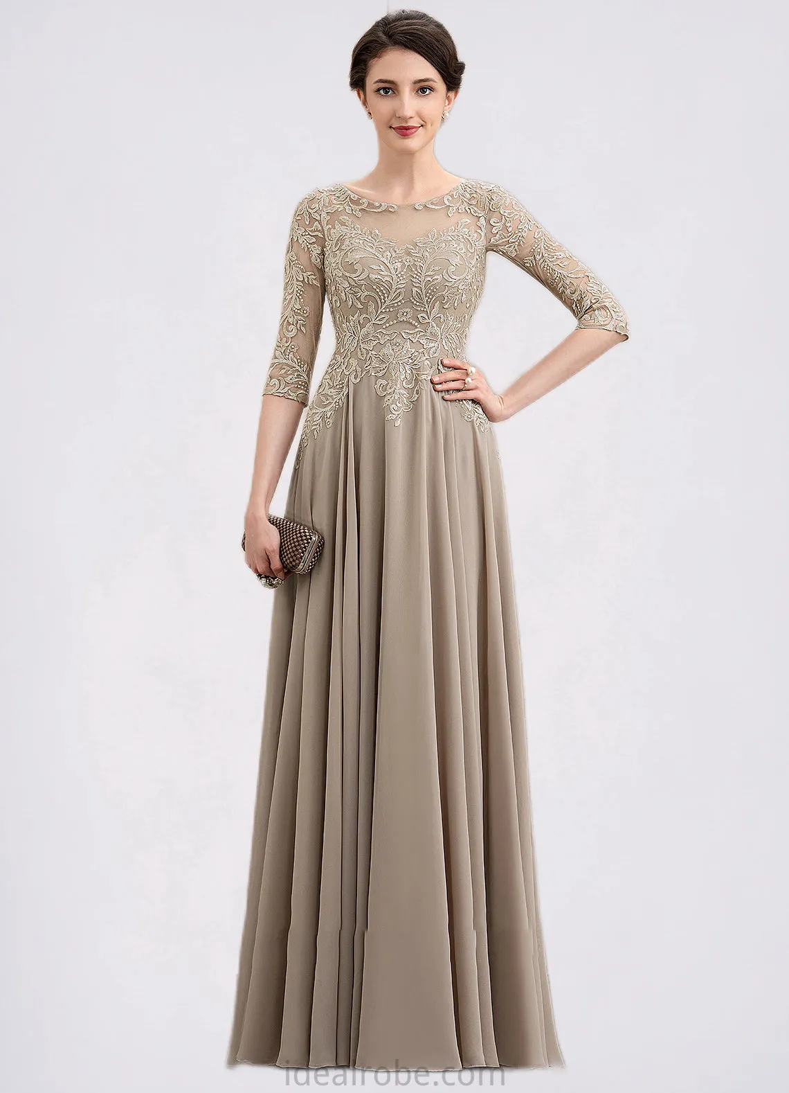 Chasity A-Line Scoop Neck Floor-Length Chiffon Lace Mother of the Bride Dress With Sequins STK126P0014764